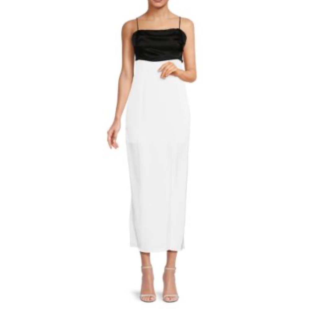 Alice + Olivia Black &‎ White Spaghettie Strap Party Maxi Dress Satin Size 8 New
